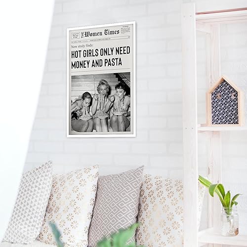 Miniatura 4 de Arte de pared vintage de periódico blanco y negro para niñas, comida de chica caliente, pasta italiana, pósteres divertidos para habitación de