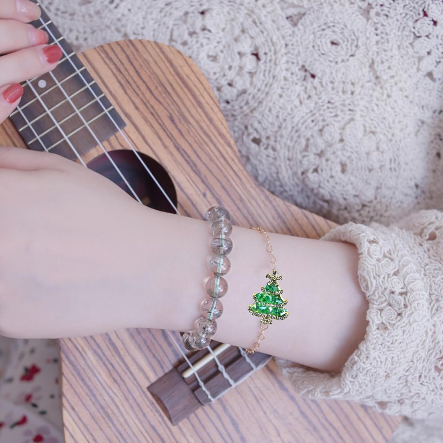 4Pcs Christmas Tree Rhinestone Alloy Focal Beads for Pens Colorful Christmas Tree Fancy Beads for DIY Craft Beadable Pens Bracelet Necklace Earrings Keychain Jewelry Making - Image 4