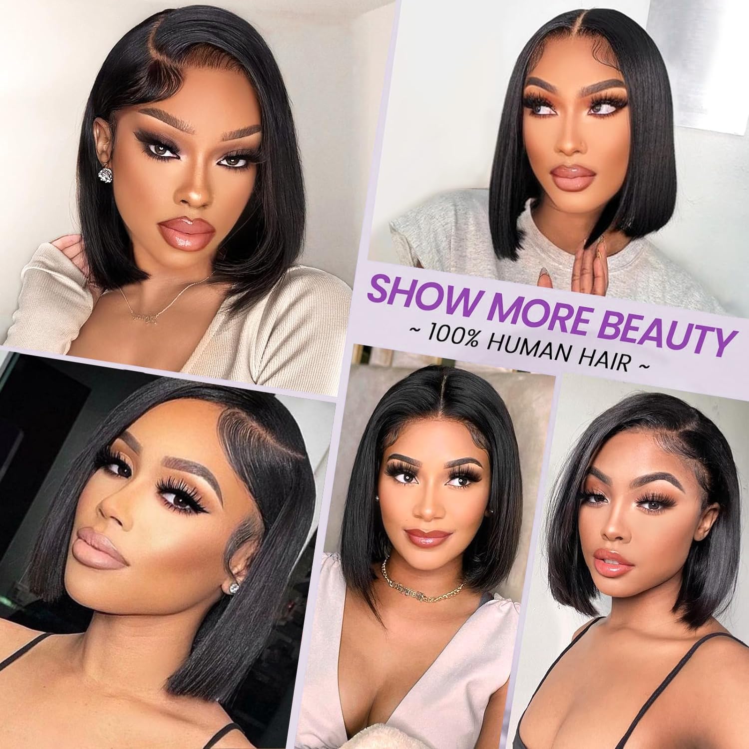 Glueless Wigs Human Hair Pre Plucked Pre Cut Straight Bob Wigs for Black Women 5x5 HD Lace Closure Wigs Human Hair Wear to Go Glueless Bob Wig 16 Inch