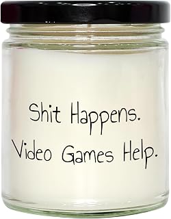 Funny Gamer Gifts from Friends: Shit Happens. Video Games Help. 9oz Vanilla Soy Candle for Playing Video Games Enthusiasts, Christmas Unique Gifts
