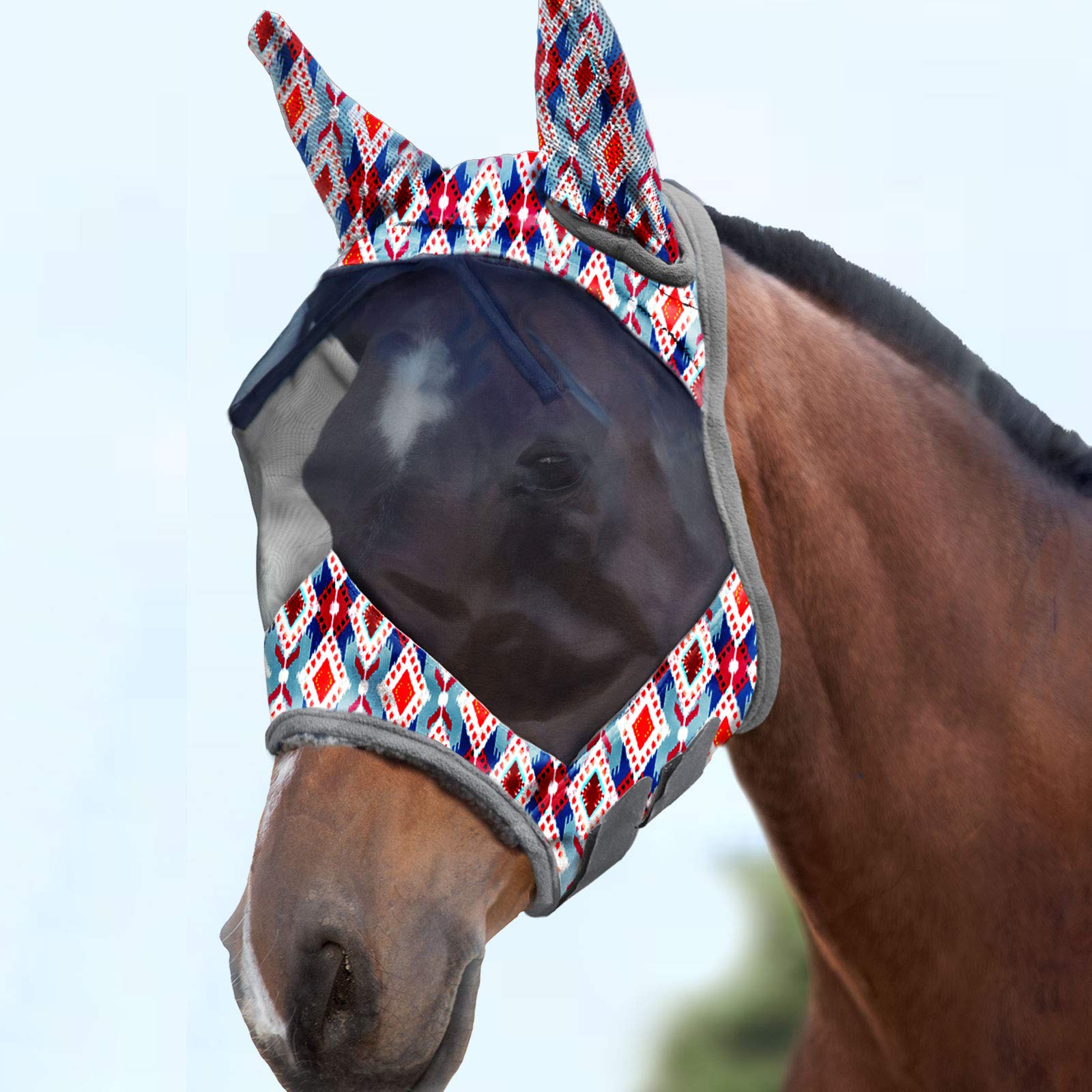 Harrison Howard CareMaster Máscara de Mosca de Caballo Estándar con Orejas Protección UV para Caballo-Estampado de Leopardo (L) — view 11