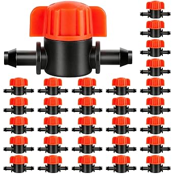 30 Pack 1/4" Drip Irrigation Shut Off Valves, Drip Line Shut Off Switch Valve for 1/4 Inch Drip Irrigation Tubing Water Flow Control In-Line Valve for Garden Drip Systems
