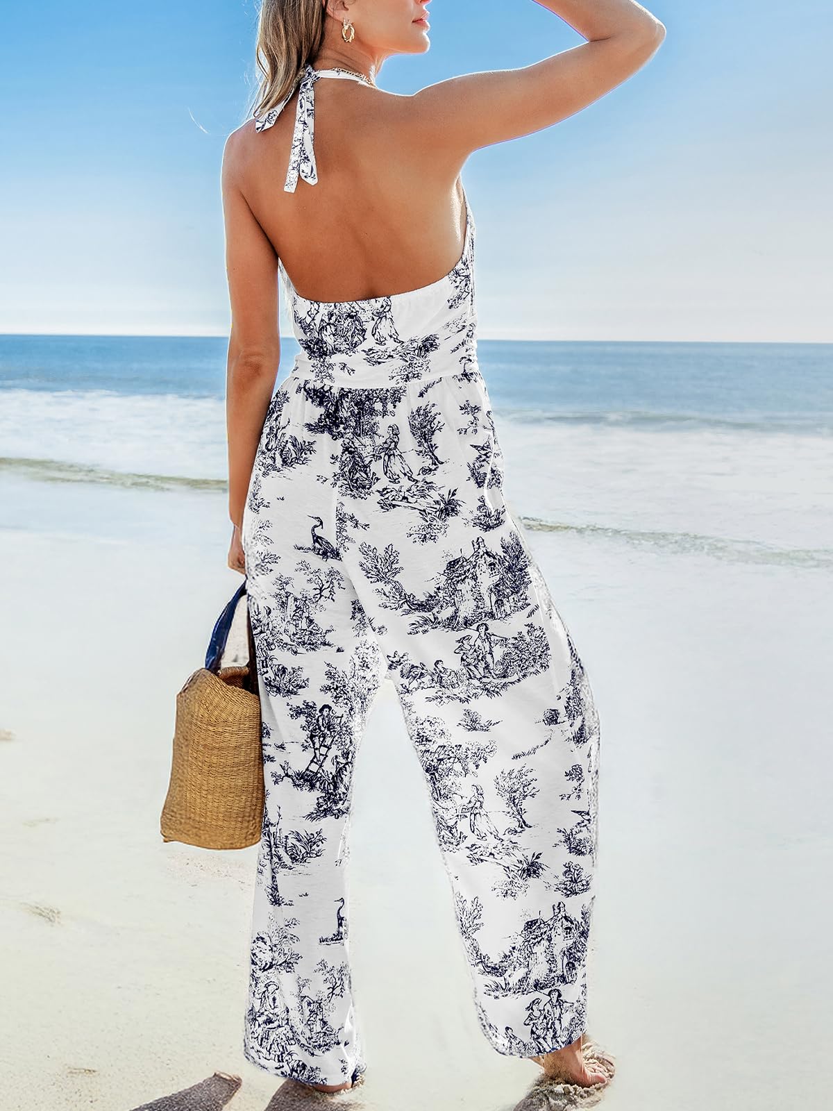 CUPSHE Damen Jumpsuit Neckholder Rückenfrei Sommer Overall mit Taschen