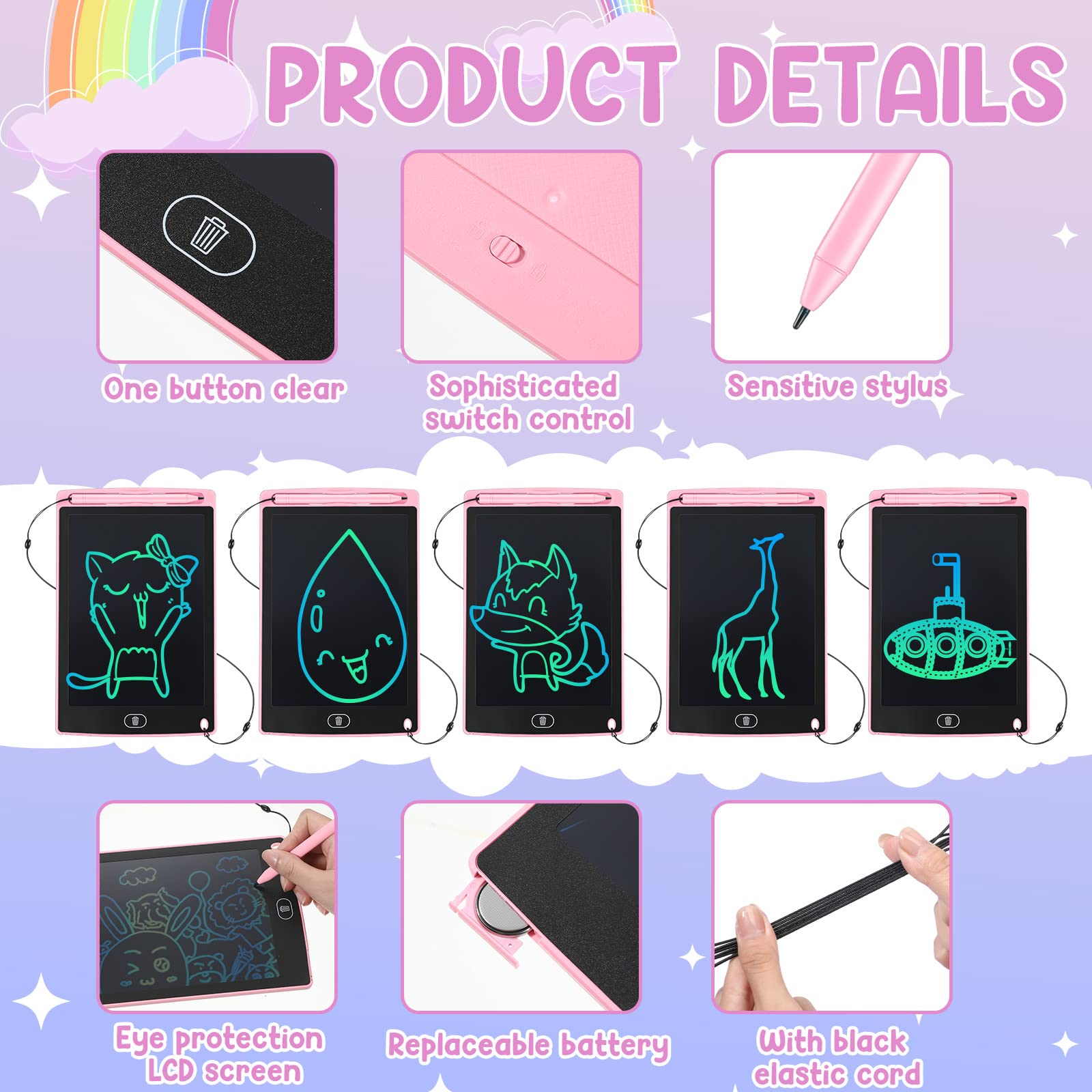 Sherr 32 Pcs LCD Writing Tablet Bulk Doodle Board for Kids 8.5 Inch Colorful Lines Drawing Pad Electronic Toy Board LCD Erasable Drawing Pad Educational Toy for 6-10 Years Boys Girls (Pink)