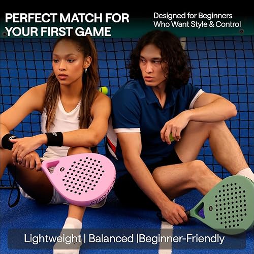 Miniatura 7 de Padel Racket with Overgrip & 2 Wristbands – Memory EVA Foam, Perfectly Balanced – Pala de Padel – Fiberglass Paddle for Beginners and Intermediates