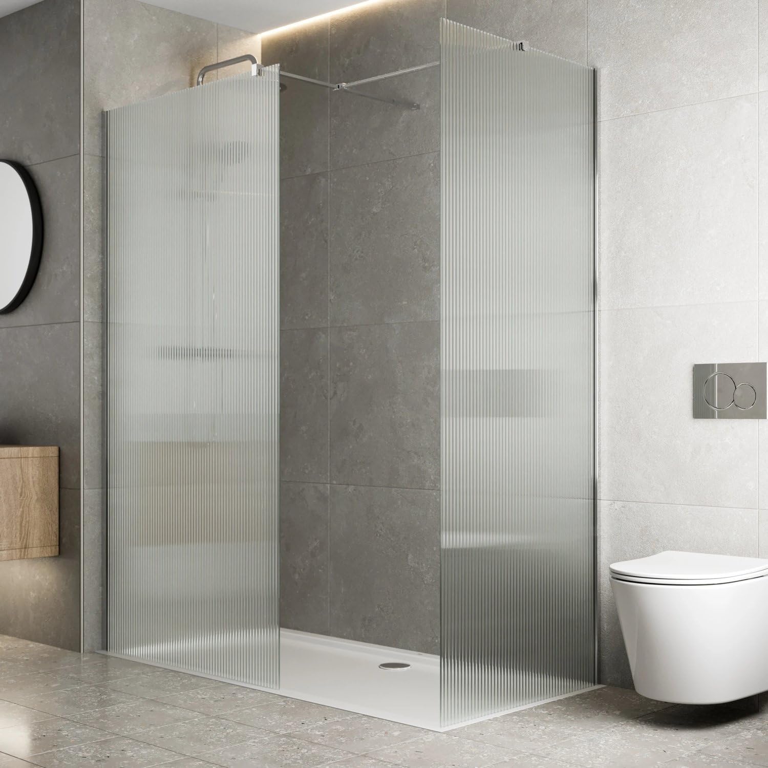 1400 & 800mm Wet Room Shower Screen Panels 8mm Fluted Toughened Safety Easy Clean Glass Walk in Shower Enclosure, Frameless Panel, Chrome