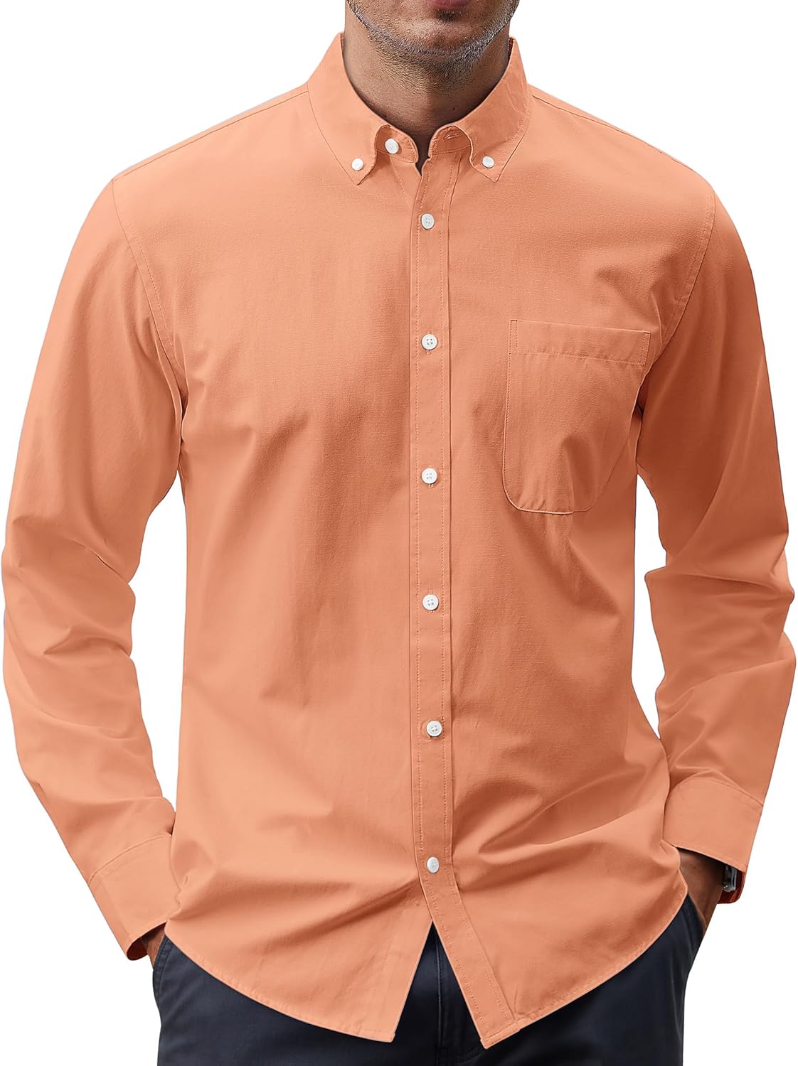 J.VER Men's Oxford Shirt Solid Casual Button Down Collar Shirts Long Sleeve Dress Shirts with Pocket