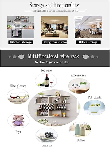 Miniatura 3 de Soporte multifuncional para botellas de madera, estante de pared de cocina con estante de vino horizontal para uso doméstico y comercial, estante de