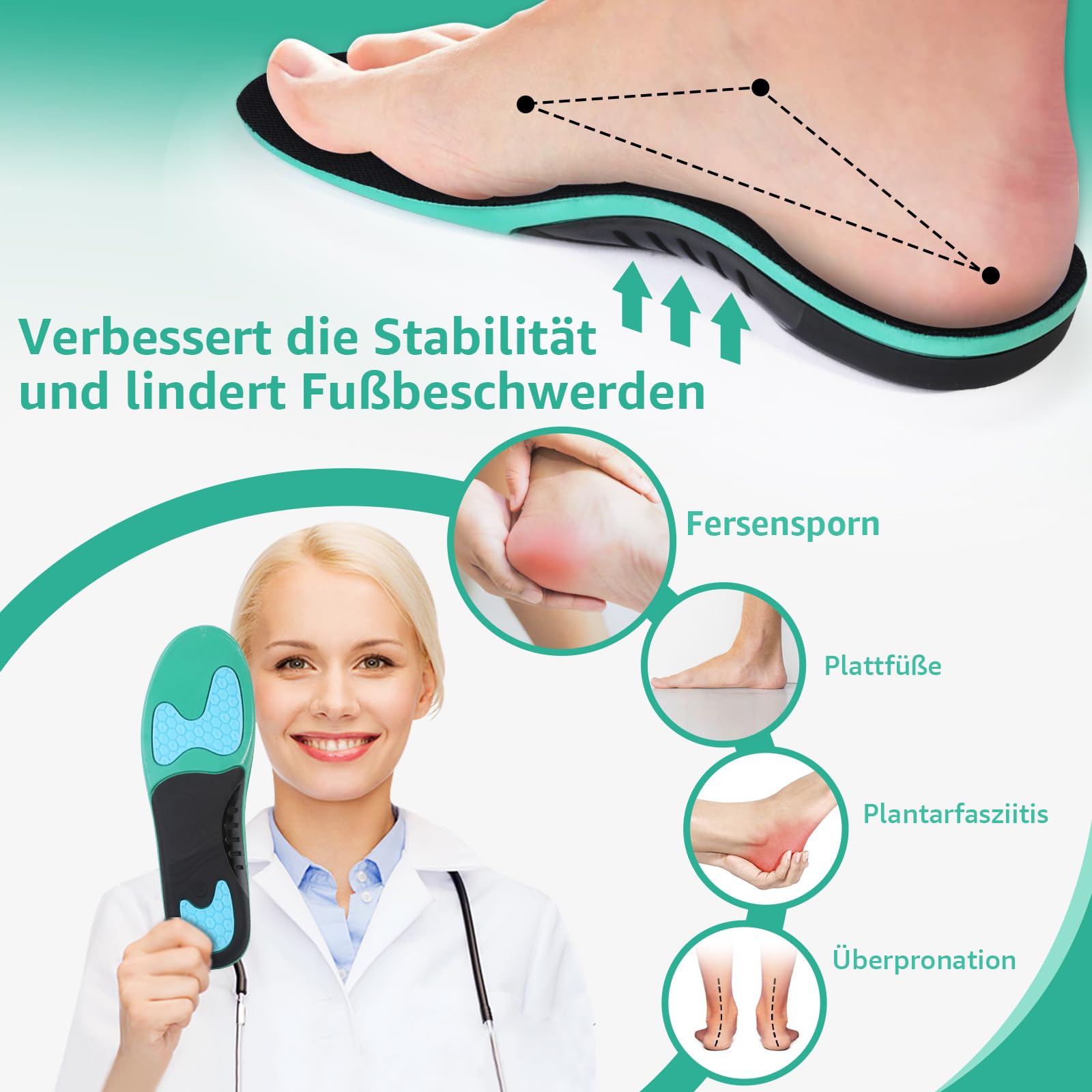 3ANGNI Orthopädische Einlegesohlen Fersensporn Einlagen Senkspreizfuß für Plantarfasziitis, Plattfuß Herren Damen，Kann Auch für Einlegesohlen Arbeitsschuhe Schuheinlagen Schuhe
