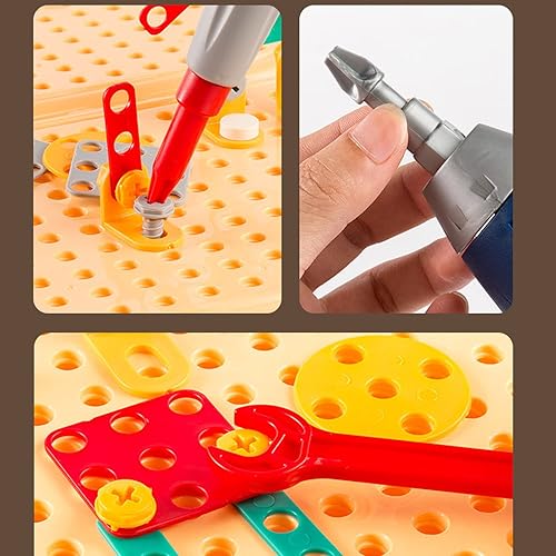 Miniatura 4 de Mpsicyia Creativity - Caja de herramientas creativa, juguete de rompecabezas de mosaico creativo con juego de herramientas de tornillo eléctrico,