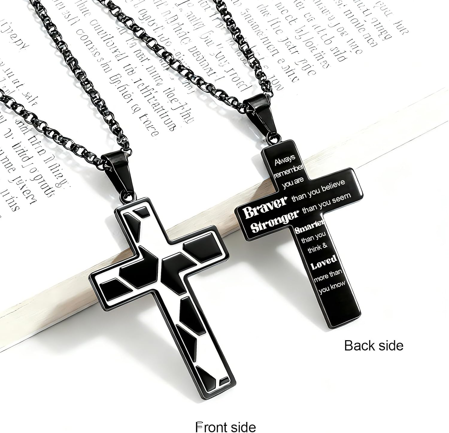 Basketball Soccer Cross Necklace for Boys Men, Stainless Steel Cross Pendant Chain 21+2 Inches, Inspirational Bible Verse Quote Religious Christmas Basketball Football Gifts for Team Player Fans Coach