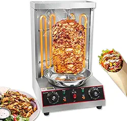 Máquina Elétrica Shawarma Grill Vertical Rotisserie Broiler Gyro com 2 Tubos de Aquecimento, Grelha Rotativa de Bancada Doner Kebab Forno, 110V