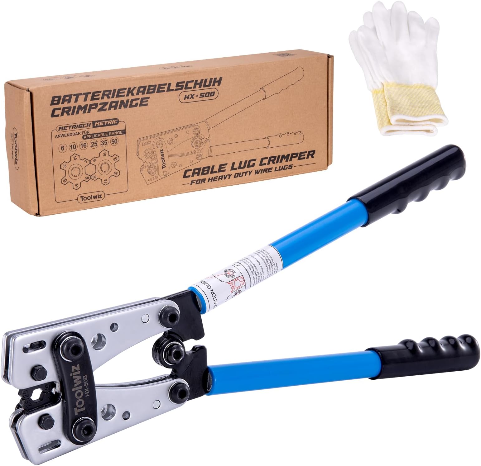 Toolwiz Battery Cable Lug Crimping Tools 6-50mm² Ratchet Wire Cutting for Cri...