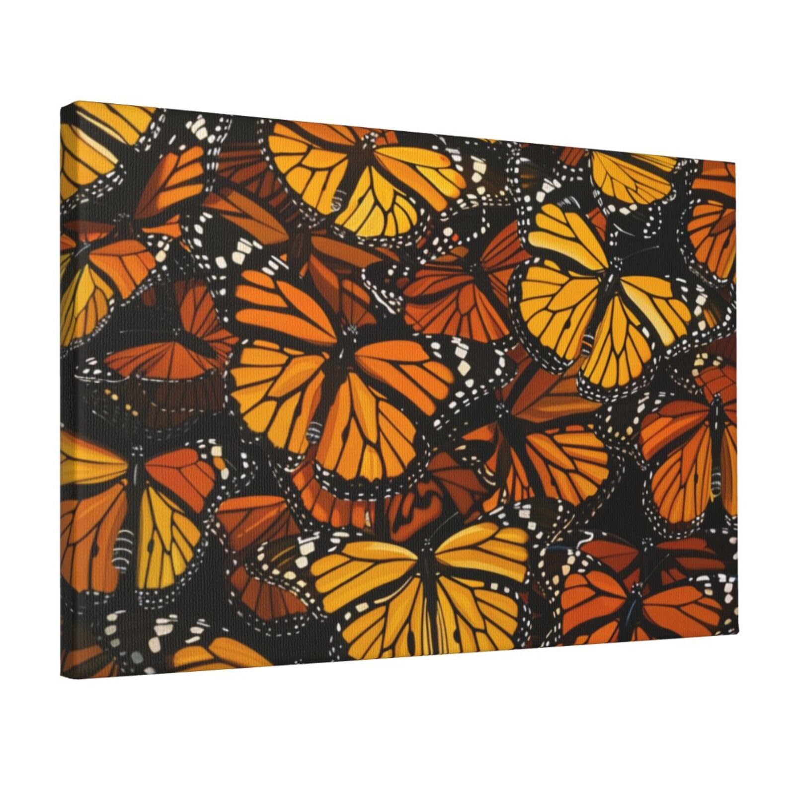 YKLJG Heaps of Orange Monarch Butterflies Printed Wall Art Canvas Prints 45x30 CM Wooden Framed Picture Painting Artwork for Bedroom Kitchen Home Office Decor