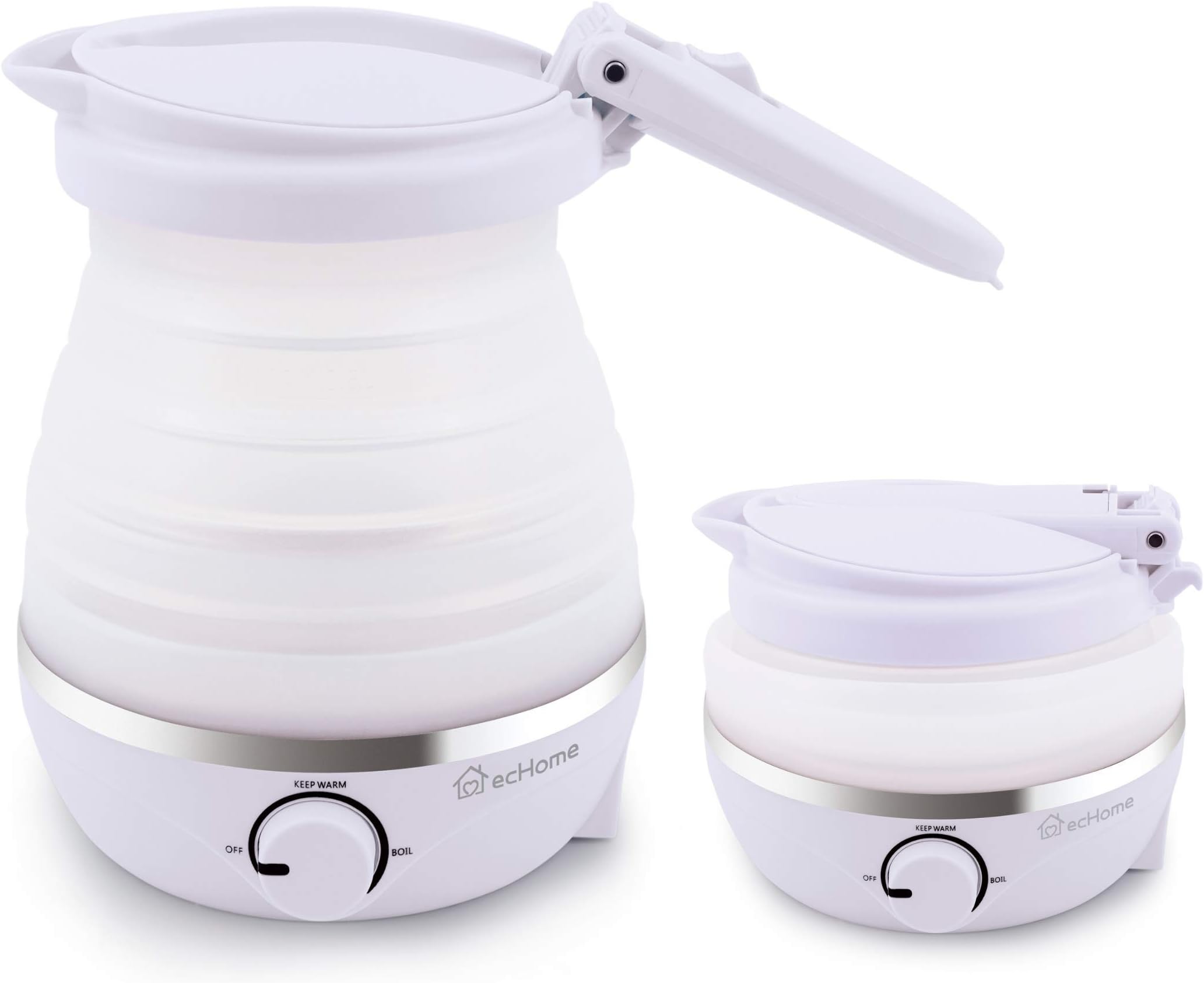 ecHome 0.6L Foldable Dual Voltage Electric Kettle, Silicone Collapsible Portable Fast Boil Water Kettle for Camping Travel and Office Use Purple 110-240V