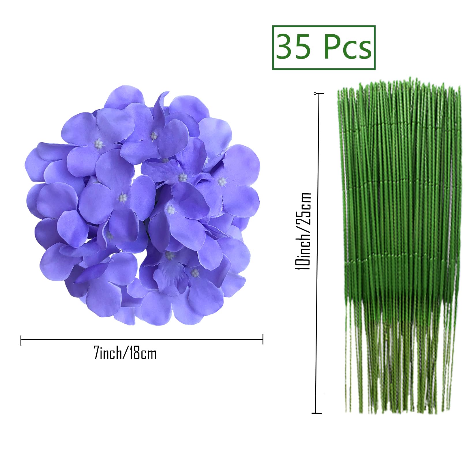 FagusHome 35 Pcs Silk Hydrangea Heads Artificial Flowers Heads with Stems Fake Hydrangea Flowers Head Diameter 7 Inches for Home Wedding Décor (Light Purple) - Image 2