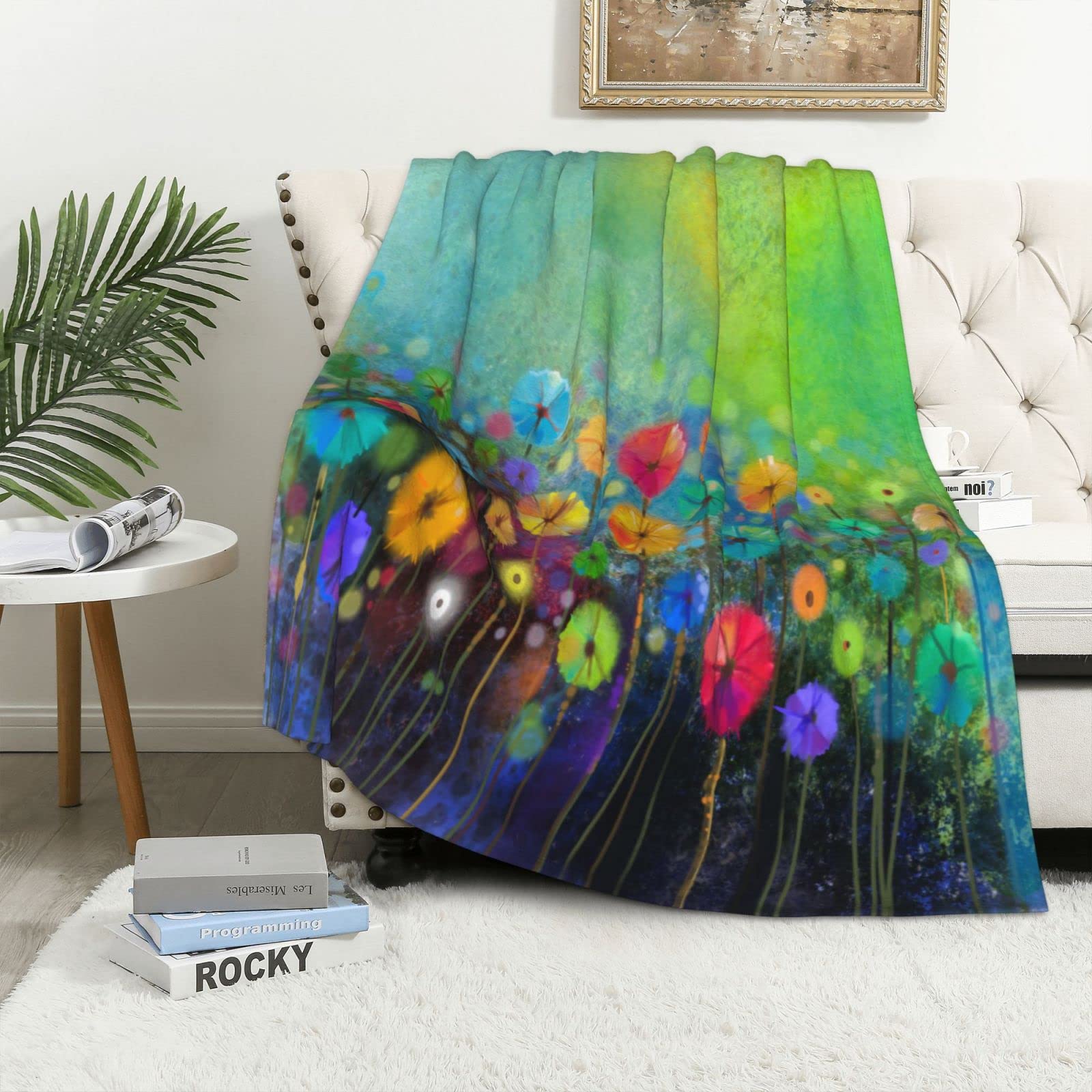 Couverture en flanelle de qualité supérieure au fini doux et design floral abstrait unique