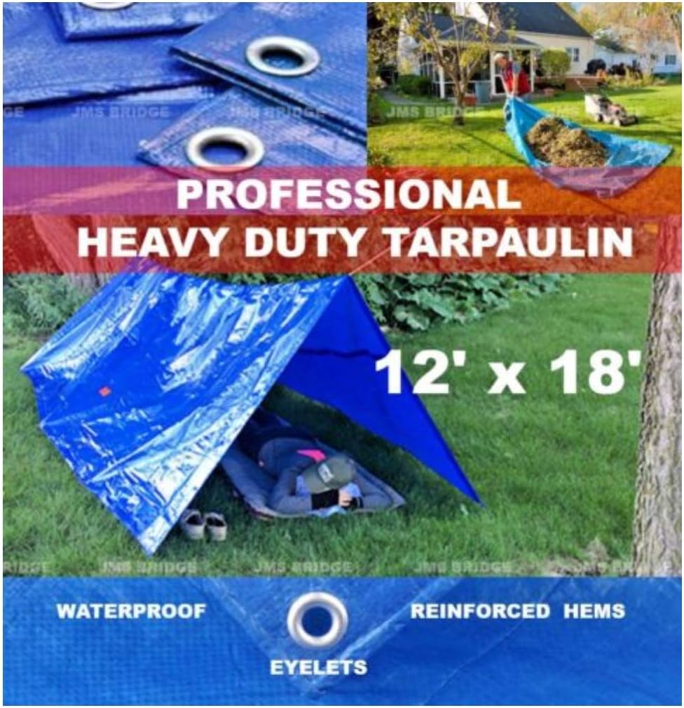 TARPAULIN 3.5m x 5.3m (12 ft x 18 ft ) Blue Waterproof Cover Boat / Car / Ground Sheet