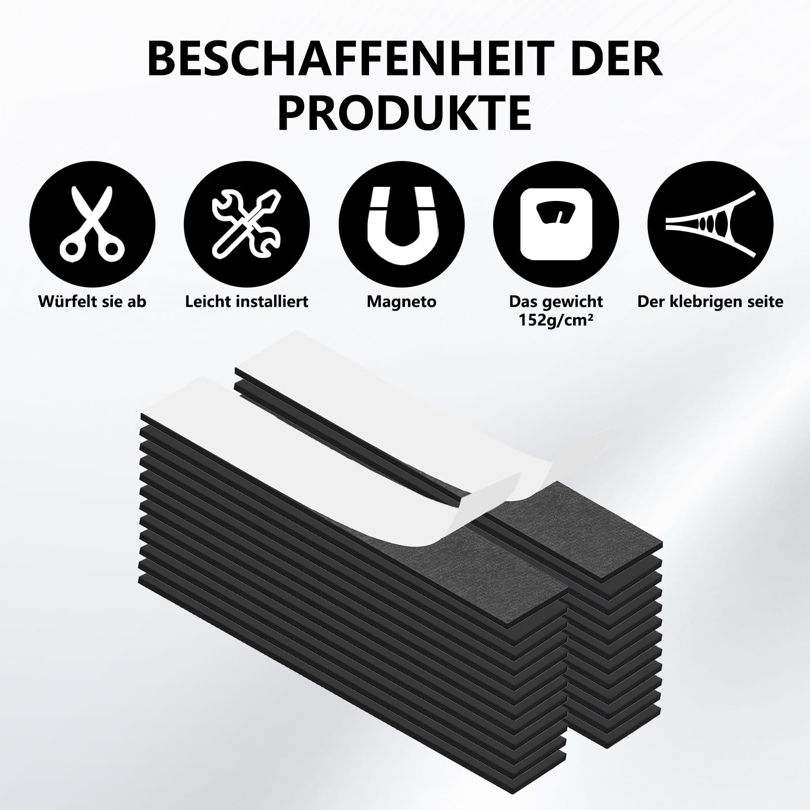 24 Stück Magnetstreifen Magnetklebeband Selbstklebend Stark 150x25x2xmm, 24 Stück Metallplättchen Selbstklebend Set 40mm,Zuschneidbar,mit Kleberückseite