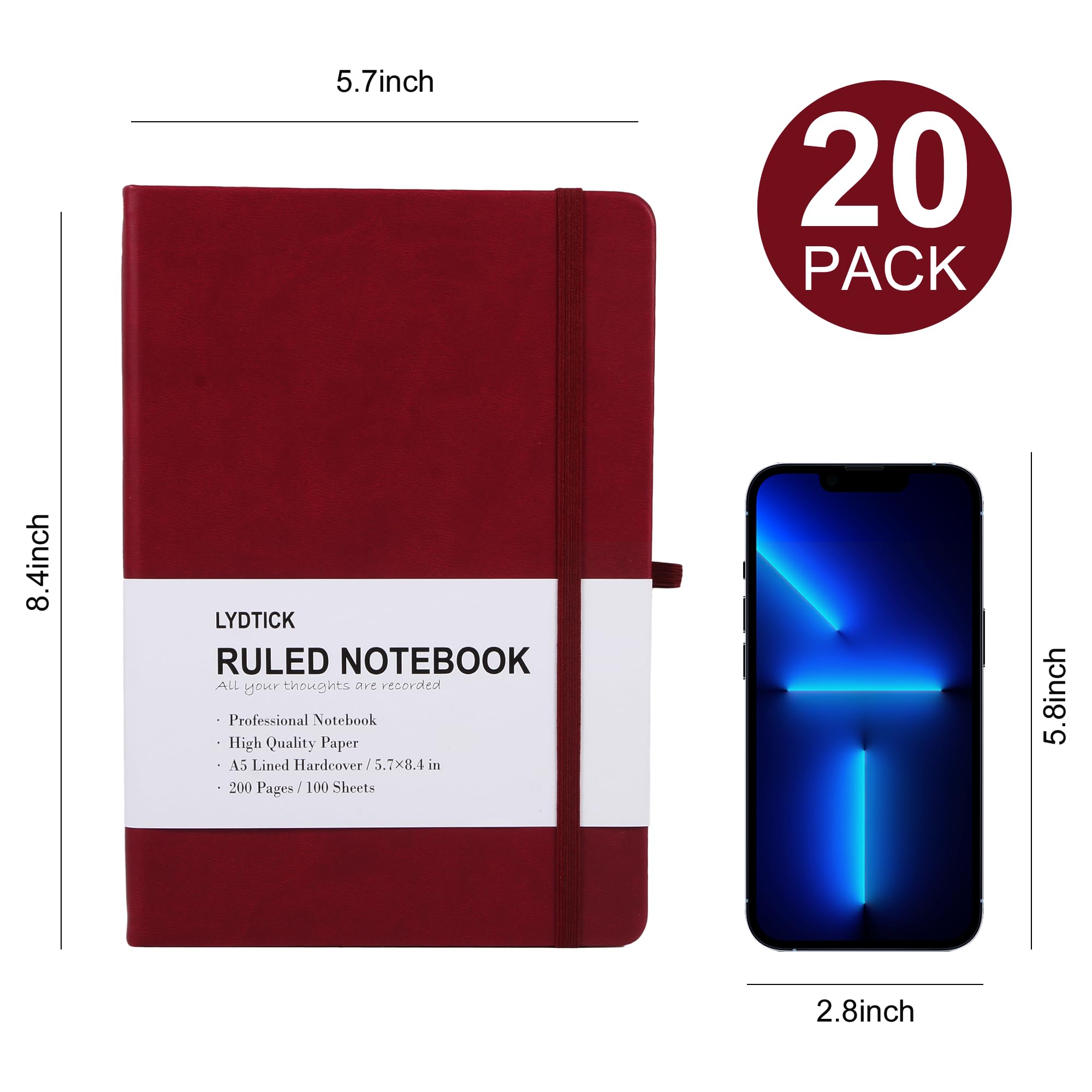 LYDTICK Notizbücher zum Schreiben, College-Notizbücher, liniert, Tagebuch, Großpackung, Hardcover-Notizbücher (200 Seiten) für Notizen, linierte Bullet Journals für Zuhause, Schule, Büro, 14,5 x 21,3