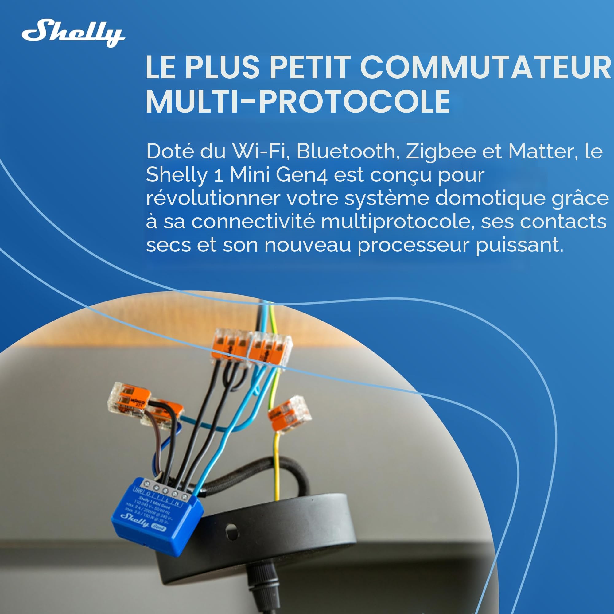 Shelly 1 Mini Gen4 Micromodule interrupteur Matter Zigbee Wi-Fi 1 Canal 8A Contacts secs