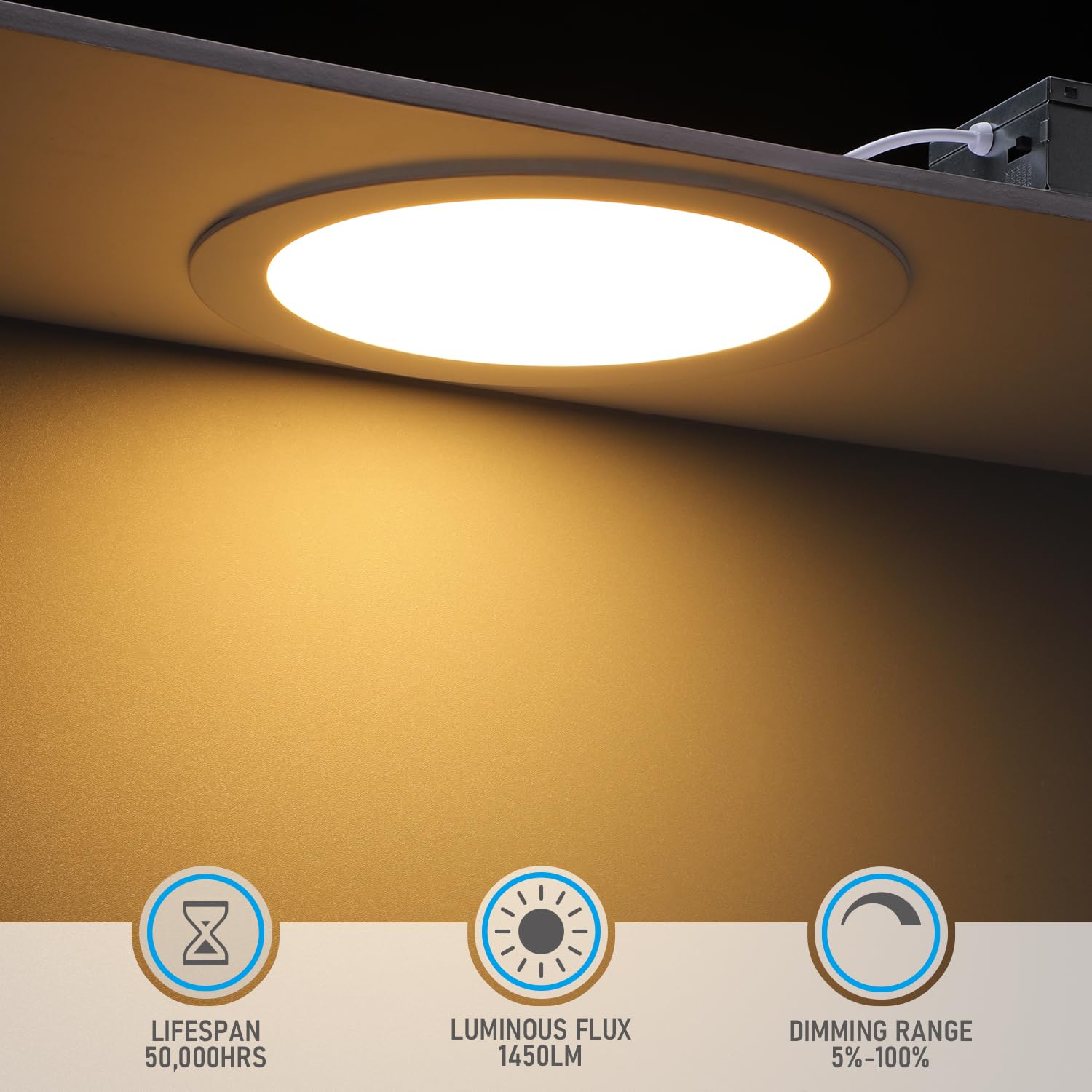 TORCHSTAR Seria Basic 12-pak 5CCT 8-calowe ultracienkie oświetlenie LED do zabudowy z J Box, CRI90, aluminium, 2700K3000K3500K4000K5000K, 5%-100% ściemniana wąska oprawa wpuszczana, 18W 1450LM, ETL i