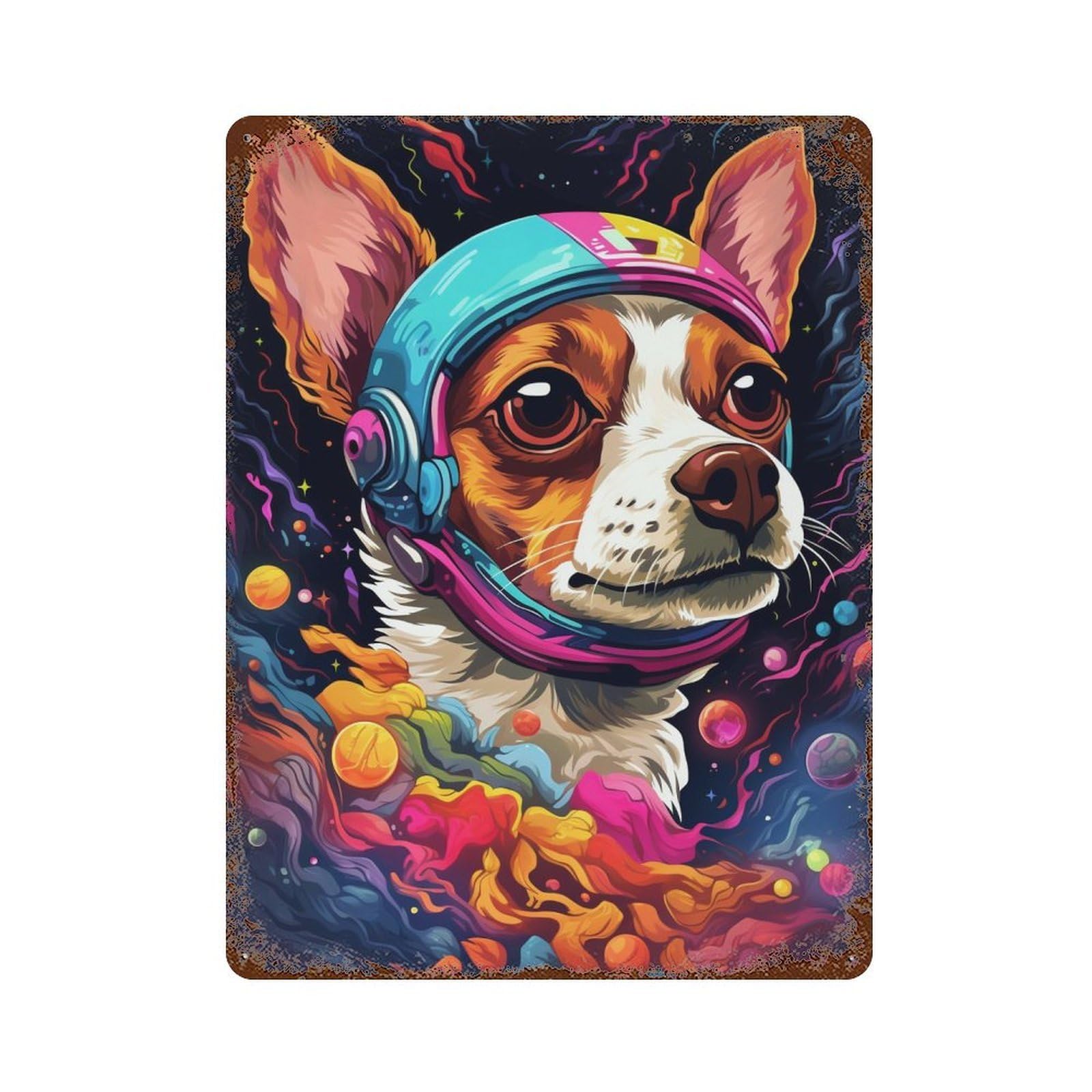 Cosmic Canine Adventure Decorative Tin Sign 15.7"x11.8", Rustic Home Decor for Cafe, Home Bar And Lounge Decor
