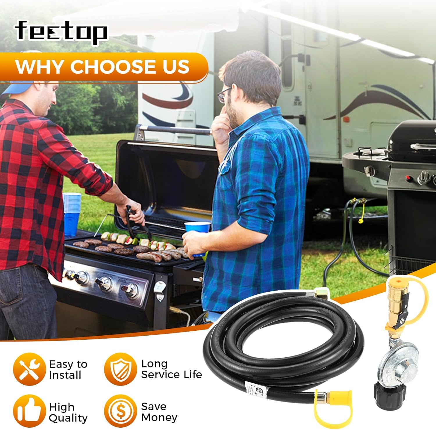 Propane Tank Regulator with 1/4 inch Quick Connect Valve and 12 FT Propane Quick Connect Hose, Propane Gas Grill Regulator Fittings for 20LB Tanks Fit for BBQ Grill, Fire Pit, Heater