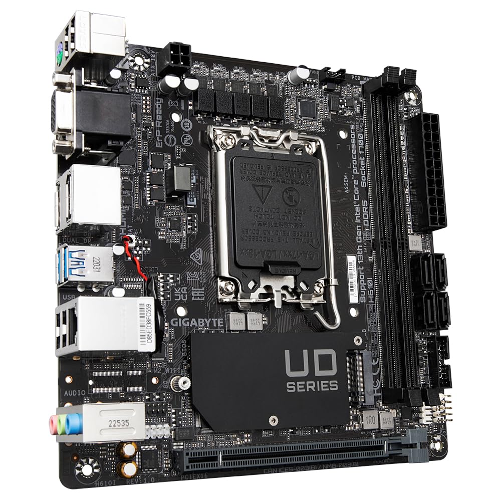 GIGABYTE H610I Scheda madre - Supporta CPU Intel Core di 14a generazione, VRM digitale ibrido 4+1+1, fino a 5600MHz DDR5, 1xPCIe 3.0 M.2, GbE LAN, USB 3.2 Gen 1