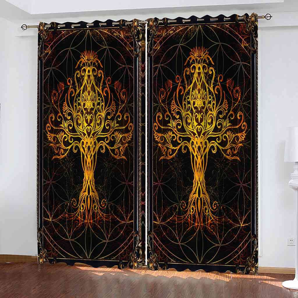 Rideau occultant isolant thermique contre la lumière et le froid arbre d'or 3D 200x160cm