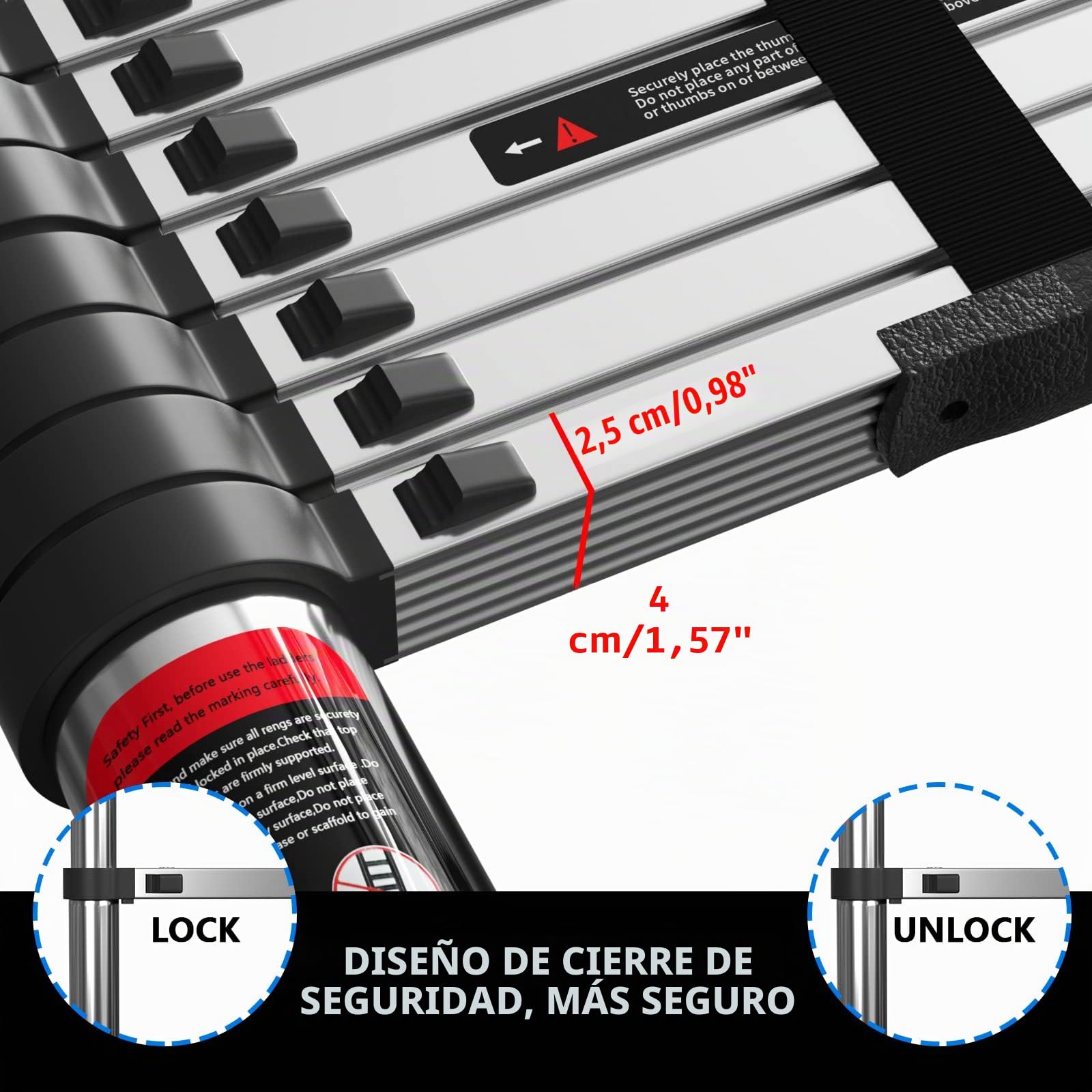 Escalera Telescópica con 2 Ganchos 5M/16.4FT Calera Extensible Multiusos para el Ático Escalera Plegable Portátil, 11 Peldaños, Carga Máxima 150kg, EN131