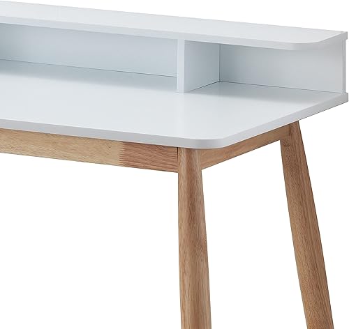 Miniatura 4 de Haugen - Escritorio contemporáneo de madera con gabinete, color blanco