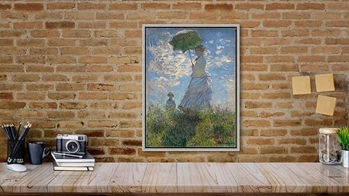 Miniatura 2 de Wieco Art Arte de pared enmarcado para mujer, con sombrilla, Madame Monet y su hijo de Claude Monet, famosas pinturas al óleo clásicas, impresiones