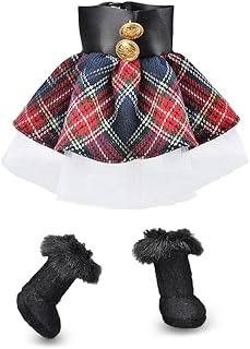 E-TING Santa Couture Clothing for elf Doll is not Included (Red-Blue Plaid Dress with Boots) Christmas Decoration