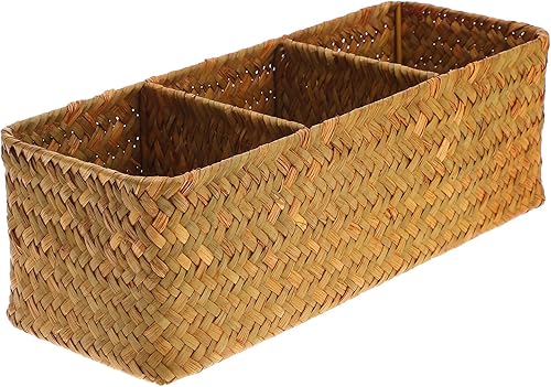 Cabilock Organizador de almacenamiento de mimbre resistente de 3 secciones para el hogar, tienda y viajes