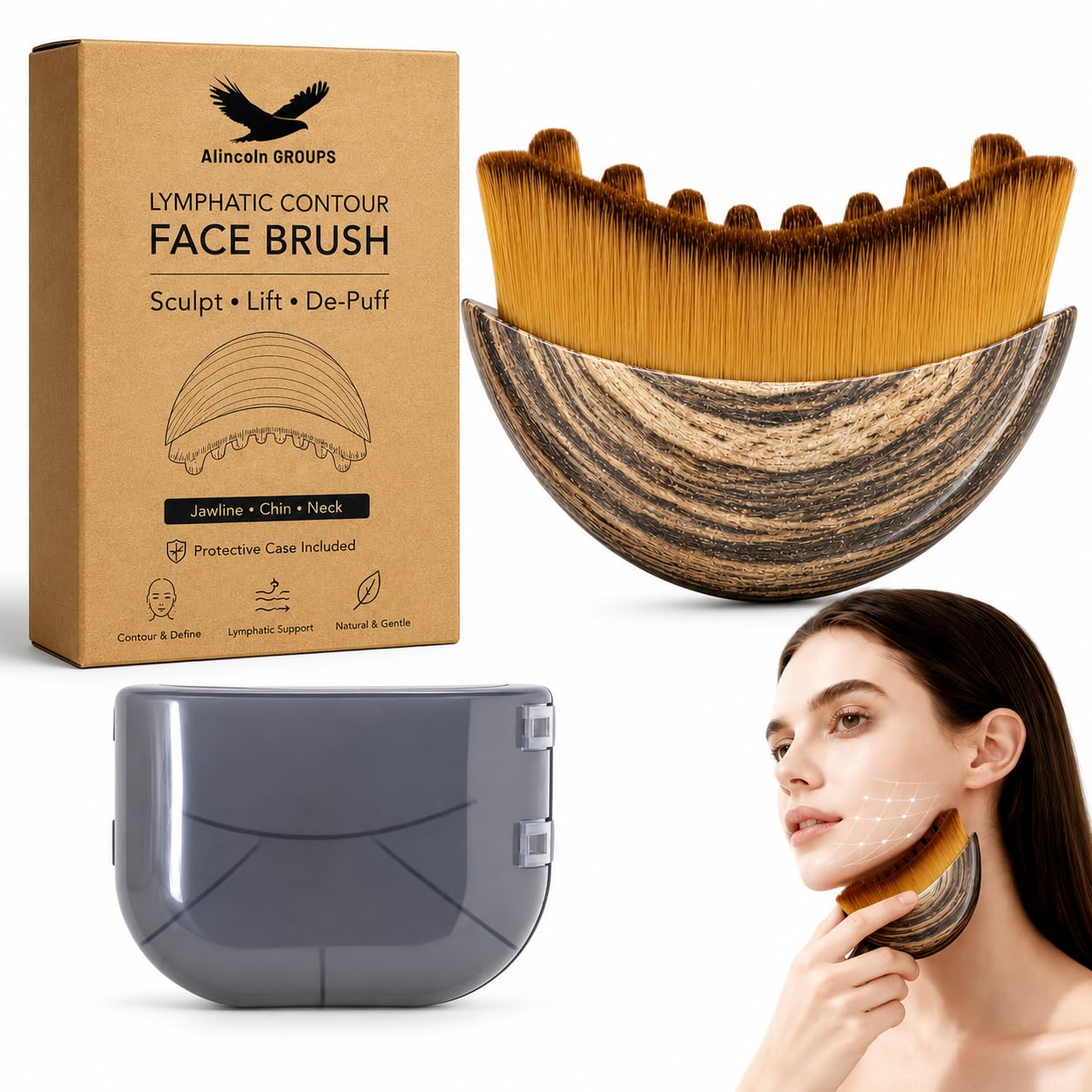 Alincoln Lymphatic Brush Guasha | Face Sculpting Tool for De-Puffing, Jawline Definition & Skin Firming | Soft Bristle Facial Lymphatic Drainage Brush for Massage & Skincare Use-picture-34