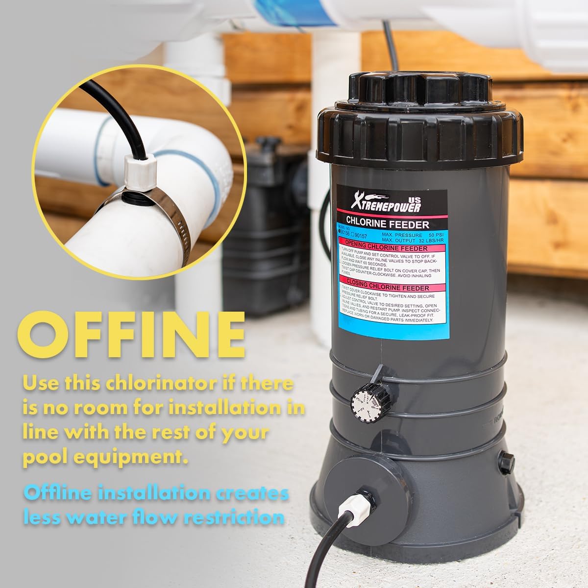 XtremepowerUS Automatic Chlorinator Feeder for Above Ground Pools & In-Ground Swimming Pools Off-Line Chlorine Tablets Bromine Dispenser Holds 9LBS Includes Installation Kit