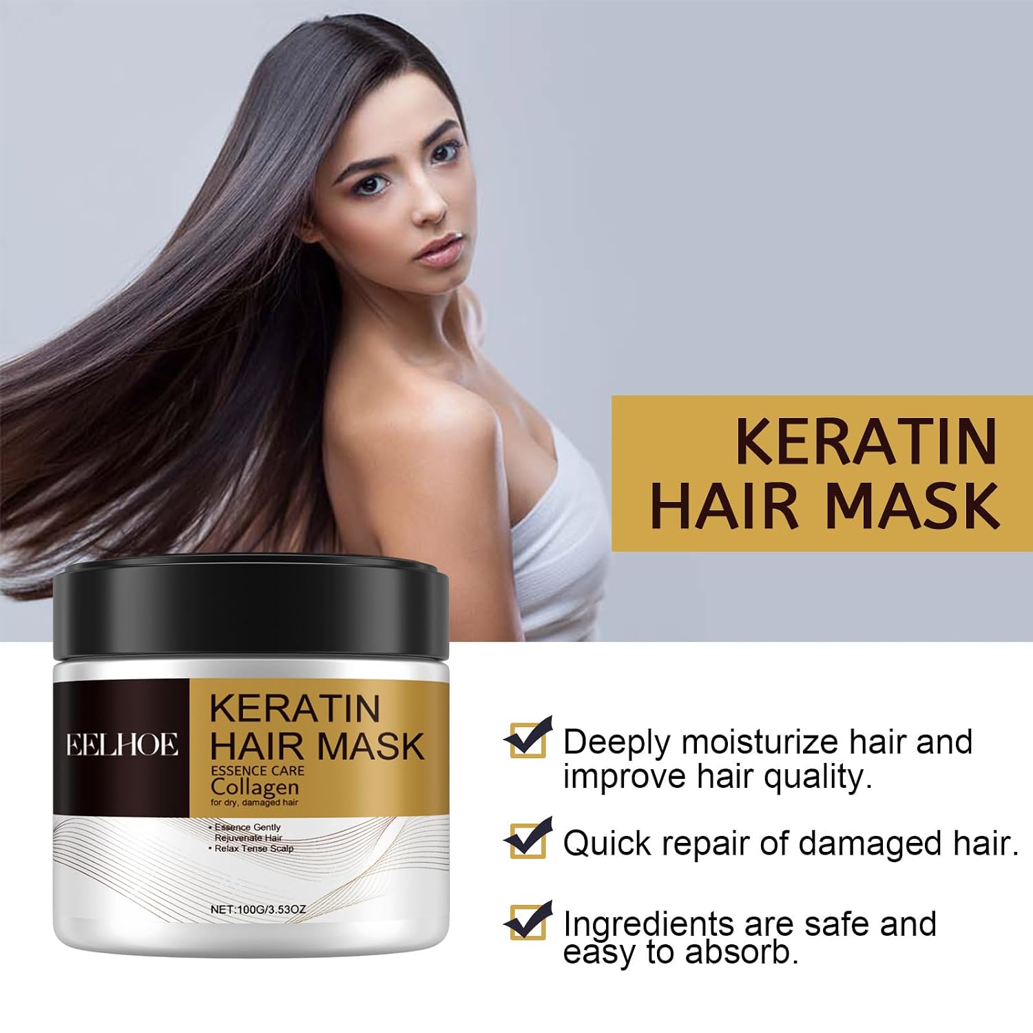 Collagen Hair Treatment Deep Repair for Dry Damaged Hair All Hair Types 3.53 oz, Essence Care with Hydrolyzed Keratin