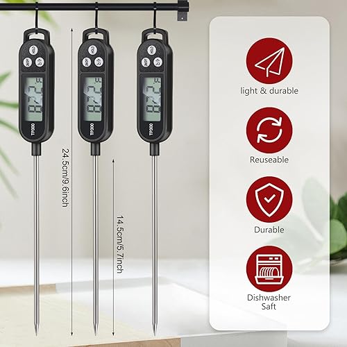 Miniatura 2 de 6 Termómetro de carne de lectura instantánea con sonda larga de 9.65 pulgadas para cocina, alimentos, dulces, termómetro digital impermeable