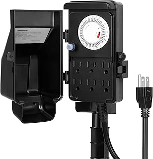 DEWENWILS Outdoor Mechanical Power Strip Timer, 24 Hour Multi Socket Timer, Waterproof 6 Outlet Garden Power Stake, 6 ft Cord, 1800W/15A Heavy Duty, for Garden Lights, Christmas Decoration, Sprinklers