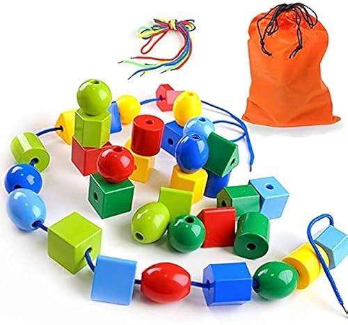 LovesTown Juego de cuentas con cordones, juguete educativo Montessori, juguetes para autismo para niños pequeños, niños preescolares con 36 cuentas