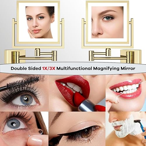 Miniatura 3 de Espejo de maquillaje iluminado LED cuadrado montado en la pared, espejo de aumento de baño 13X montado en la pared con luz, atenuación táctil,