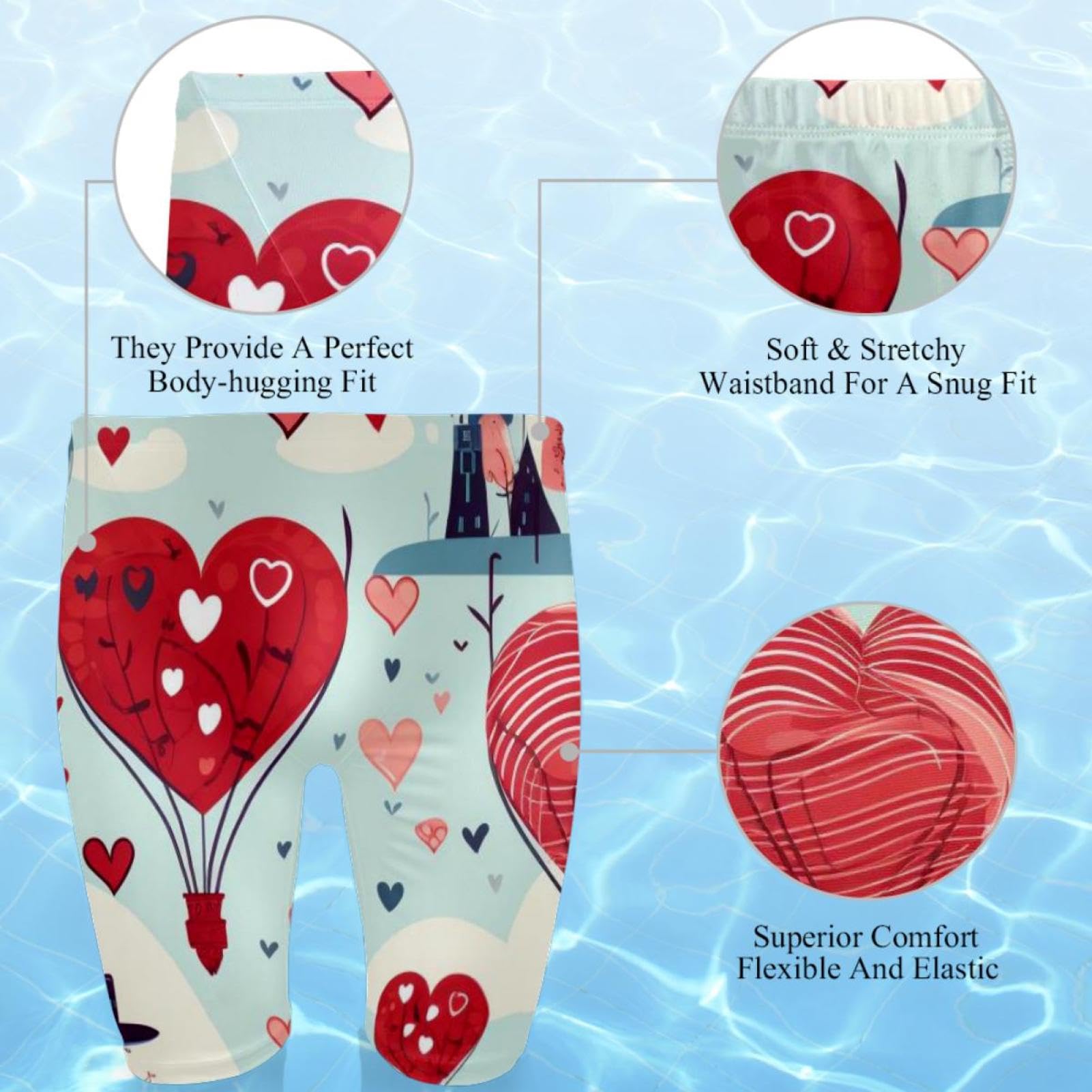 Valentine's Day Swimsuit for Men & Boys,Competition Lap Swim Suit, Square Leg Endurance Training Multicoloured