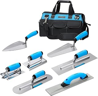 KEZERS 8-in-1 Concrete Finishing Tools Kit: Magnesium Float, Trowels, Groover & Edger for Masonry, Bricklaying & Stucco Repair