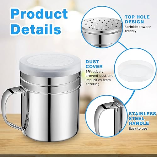 Miniatura 3 de Lallisa 12 pompones de especias de acero inoxidable de 10 onzas con agujeros y tapas, saleros versátiles con asa, accesorios versátiles para azúcar,