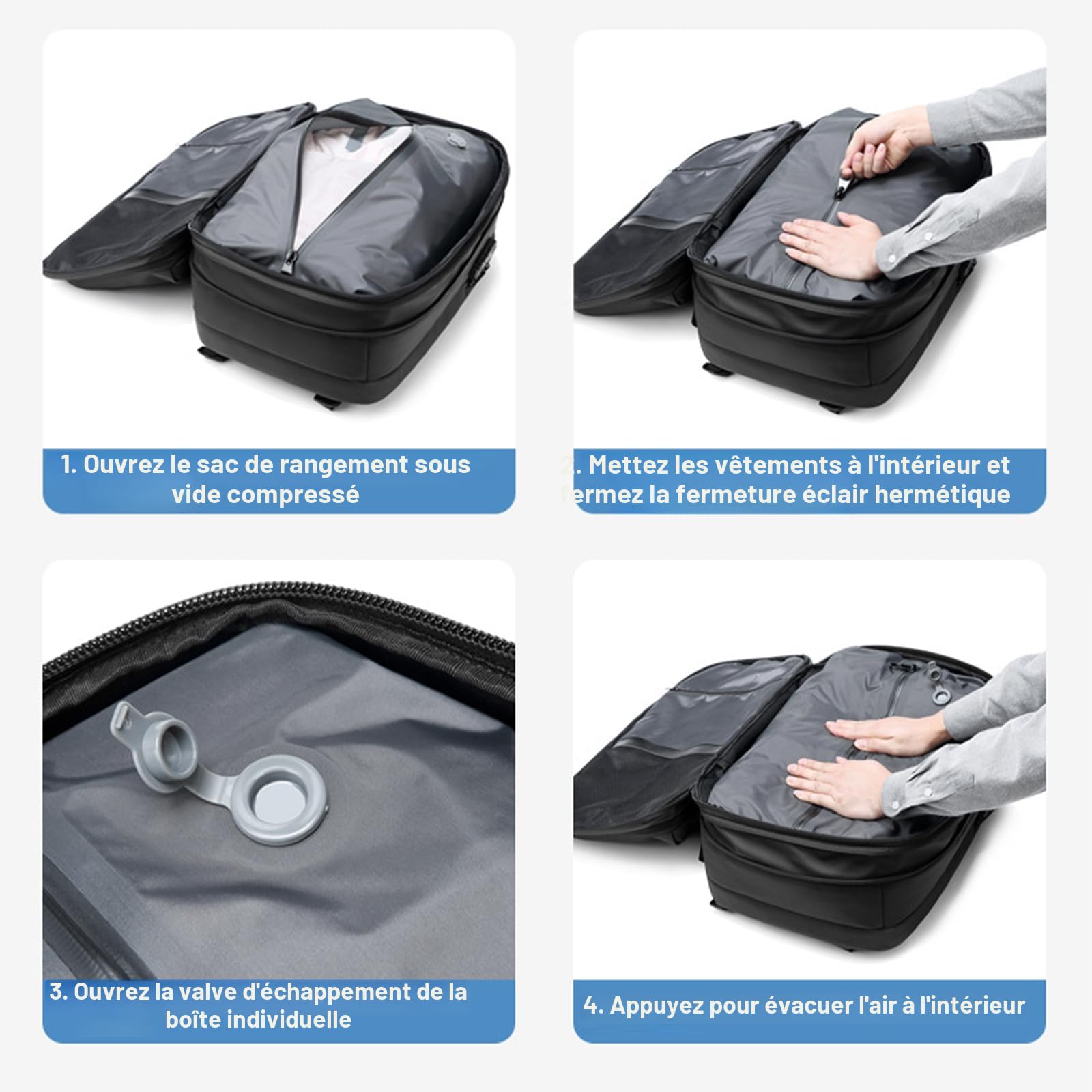 Vacpack - Sac à dos extensible avec système de compression sous vide pour voyage, sac à dos gonflable de 50 litres
