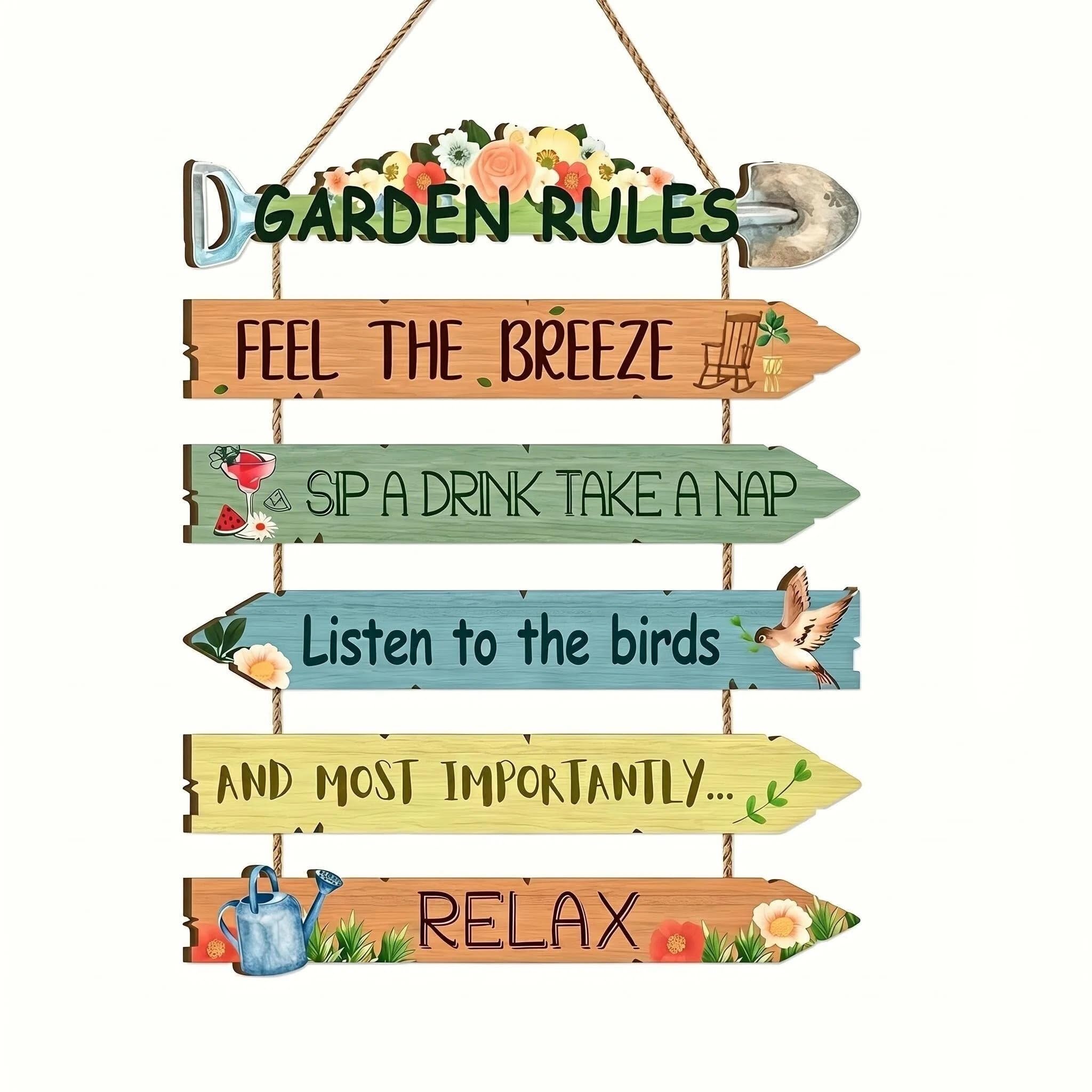 Garden Signs with Relaxing Quotes,QIANSSE Handmade Wooden Wall Plaques for Outdoor Yard Decor Spring Welcome Decorations Ideal for Women Garden Ornaments