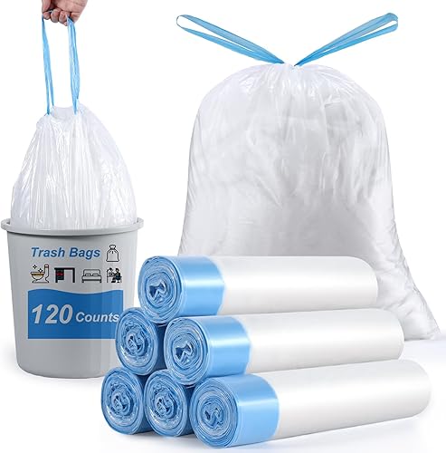 Miniatura 9 de Bolsas de basura pequeñas de 4 galones con cordón  120 bolsas de basura pequeñas sin perfume para dormitorio, oficina, cocina, baño, bolsas de