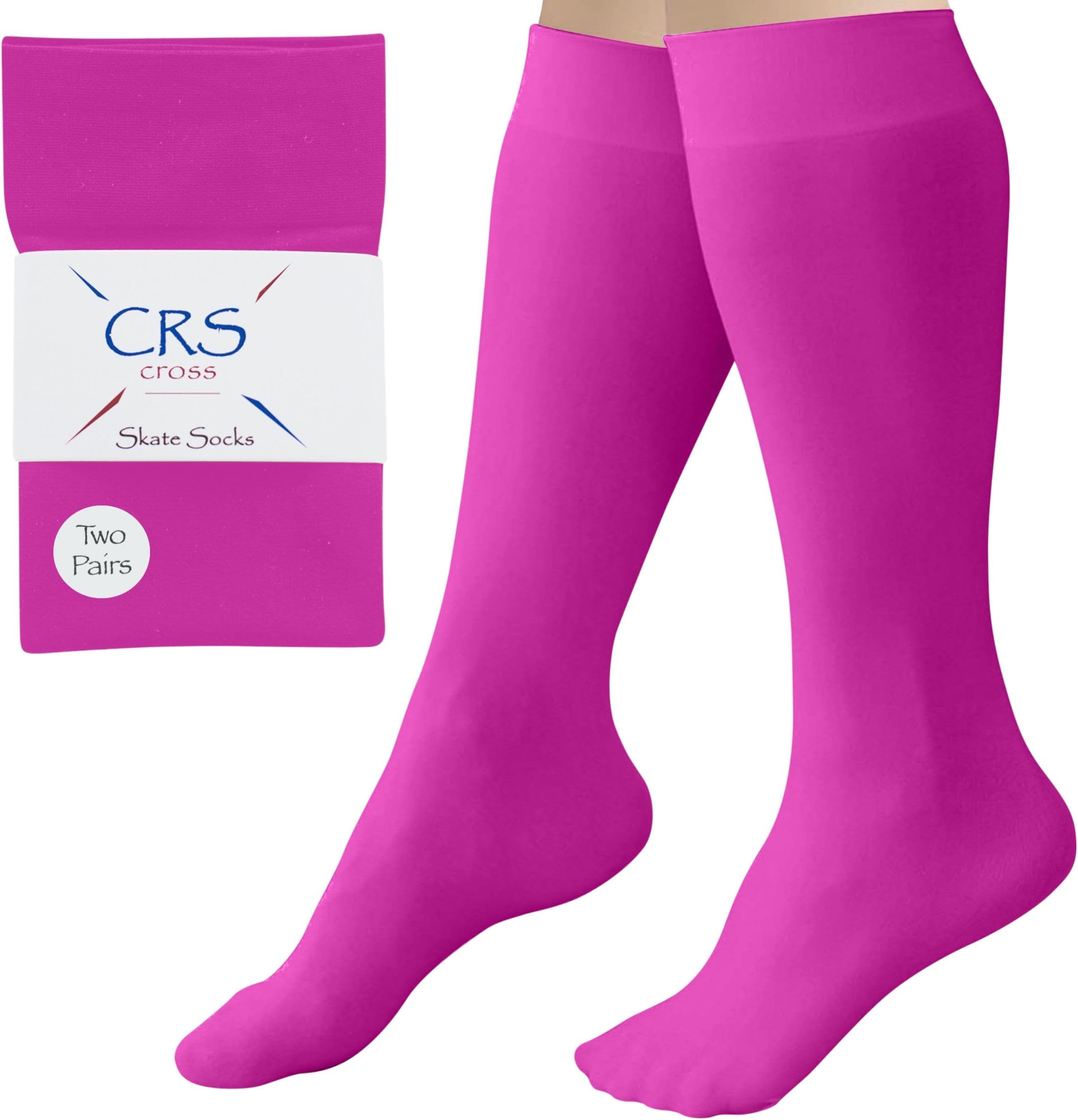 Figure Skating Socks. 2 Pair Knee High Tights. Premium Footed Ice Skate Dance Socks in a Variety of Colors.
