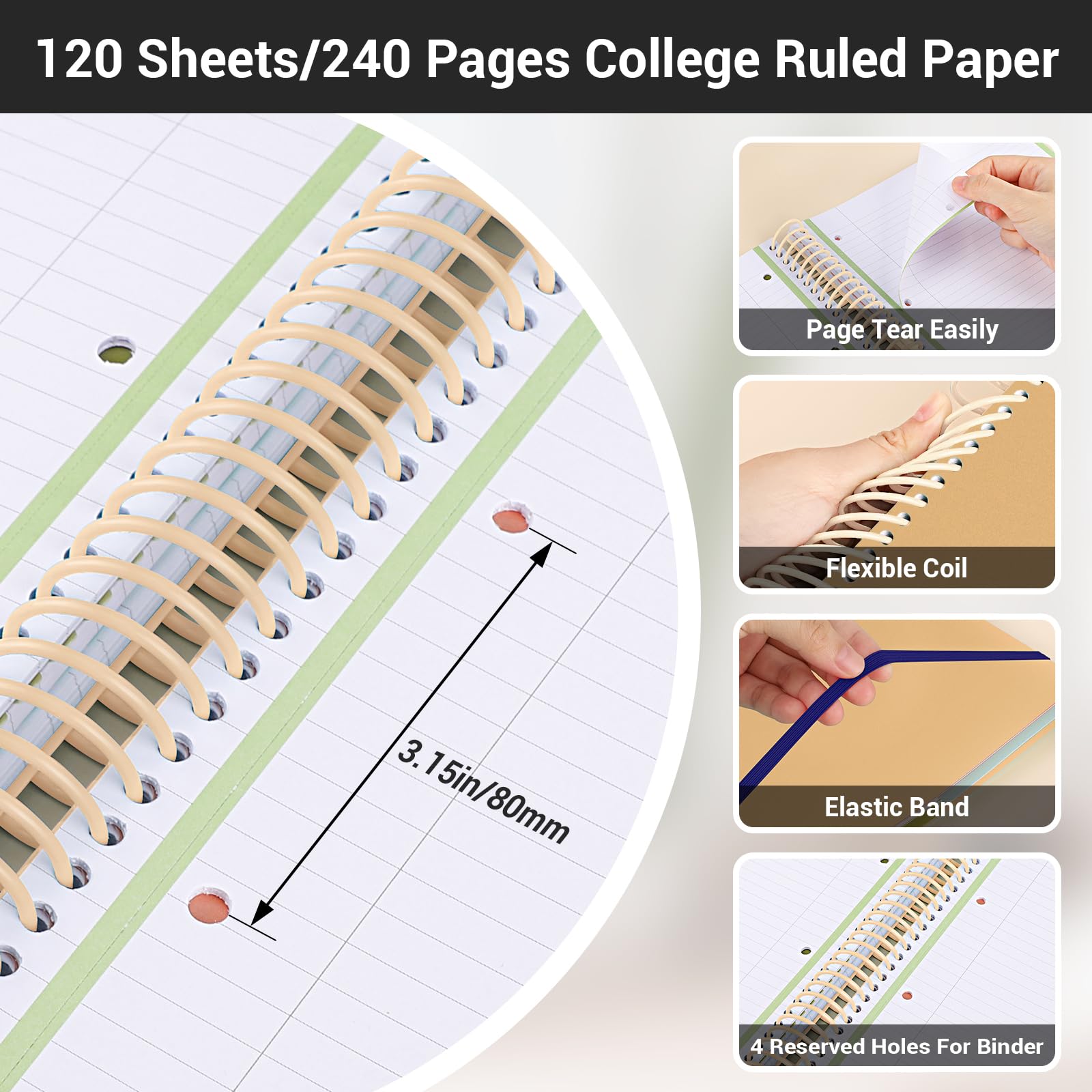 Quaderno a righe per 3 soggetti, formato A4, 23,5 x 29,7 cm, grande, a righe, con copertina rigida in polipropilene, per donne, 240 pagine, carta spessa 90 g/m², con tasca, per lavoro, ufficio, scuola